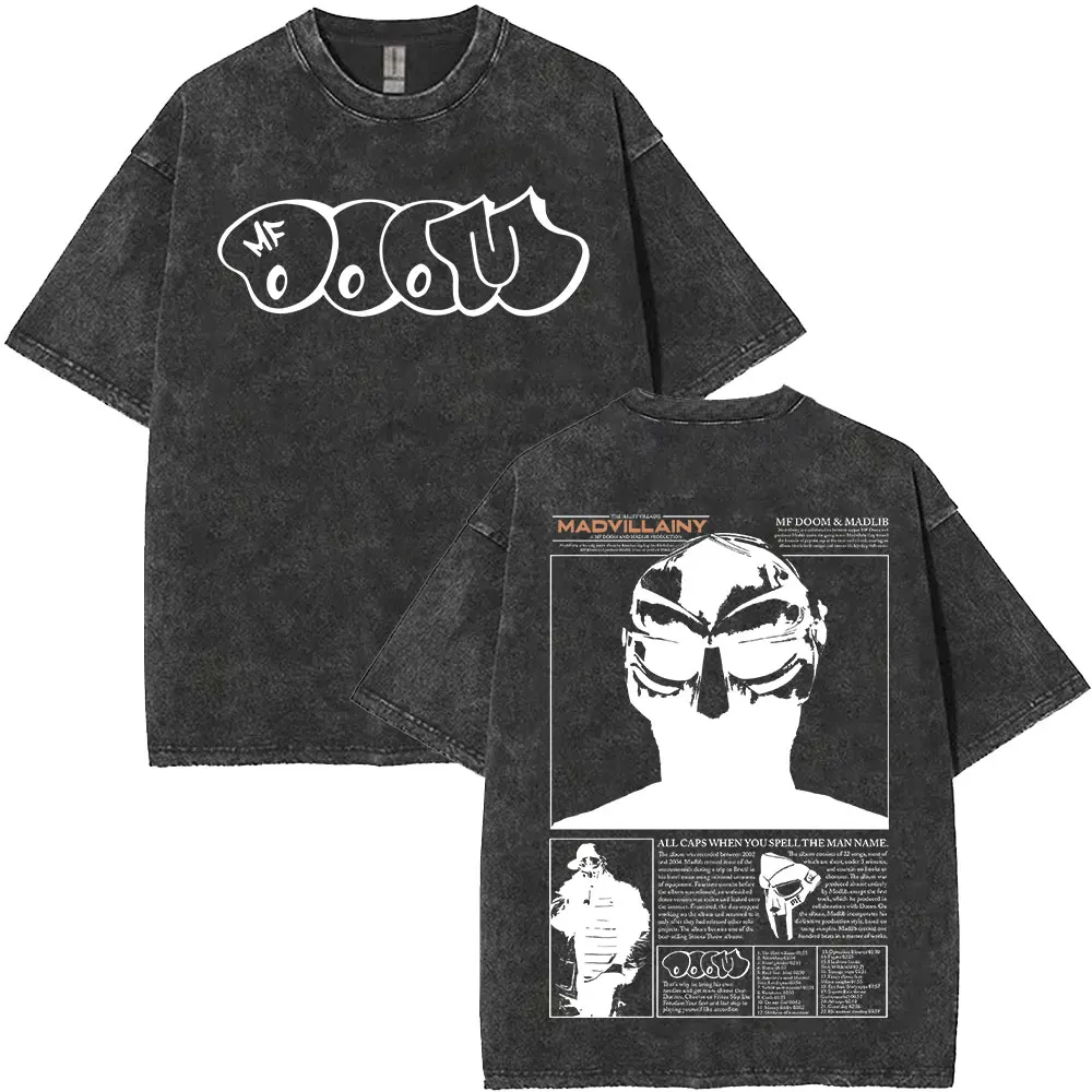 Rapper Mf Doom Tour 2026Vintage Washed T Shirts Men's Women Fashion Oversized T-shirts Y2K Hip Hop Gothic Short Sleeve T Shirts