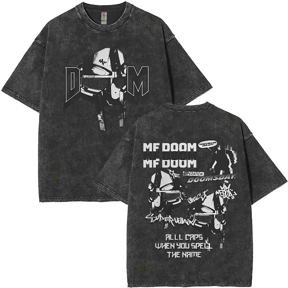 Rapper Mf Doom Tour 2026Vintage Washed T Shirts Men's Women Fashion Oversized T-shirts Y2K Hip Hop Gothic Short Sleeve T Shirts