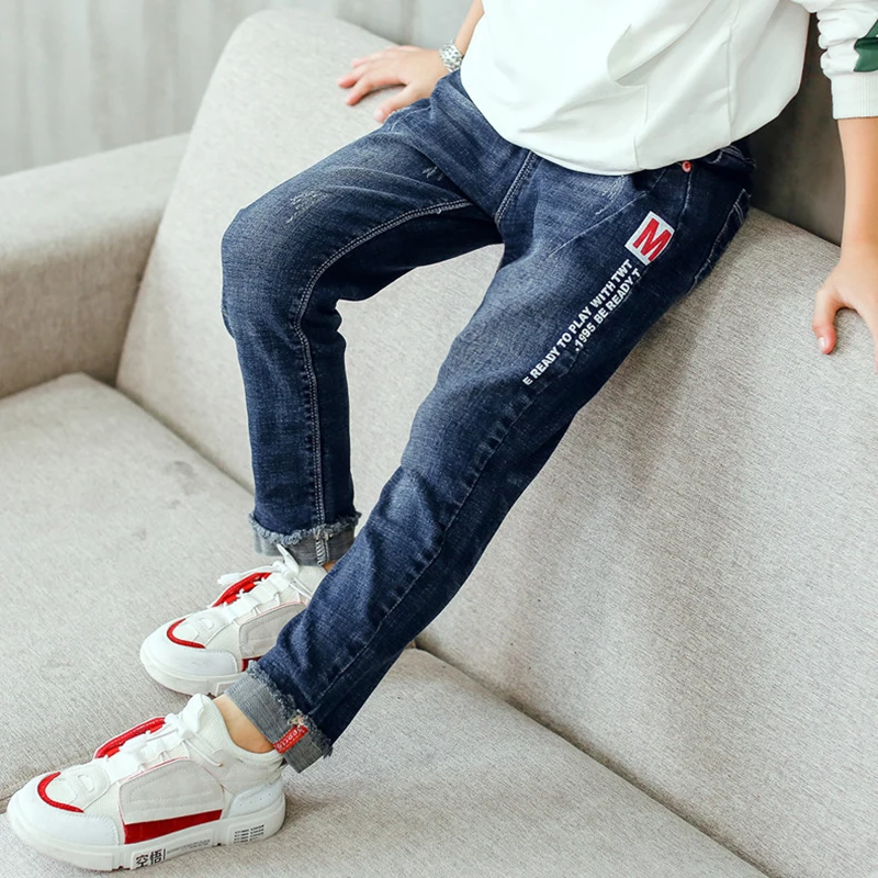 3-12 Years Spring Autumn Boys Jeans Letter M Slim Fit Style Casual Long Trousers For Kids Handsome Children Birthday Present