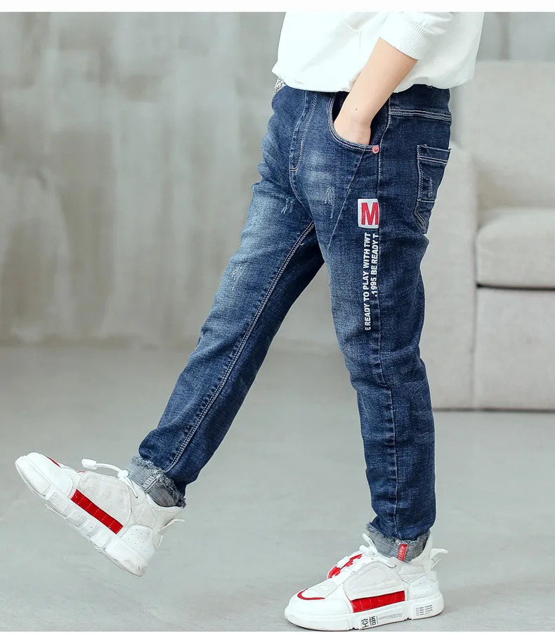 3-12 Years Spring Autumn Boys Jeans Letter M Slim Fit Style Casual Long Trousers For Kids Handsome Children Birthday Present