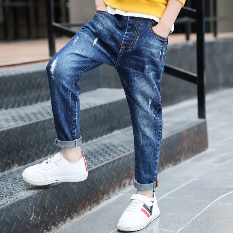3-12 Years Spring Autumn Boys Jeans Letter M Slim Fit Style Casual Long Trousers For Kids Handsome Children Birthday Present