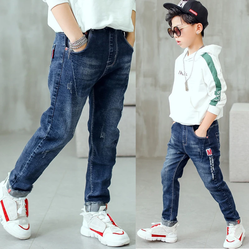3-12 Years Spring Autumn Boys Jeans Letter M Slim Fit Style Casual Long Trousers For Kids Handsome Children Birthday Present