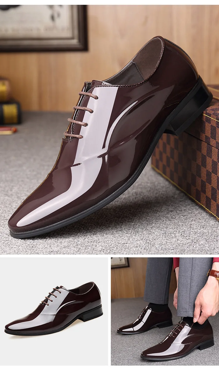 Italian Oxford Shoes for Men Luxury Patent Leather Wedding Shoes Pointed Toe Dress Shoes Classic Plus Size 38-48