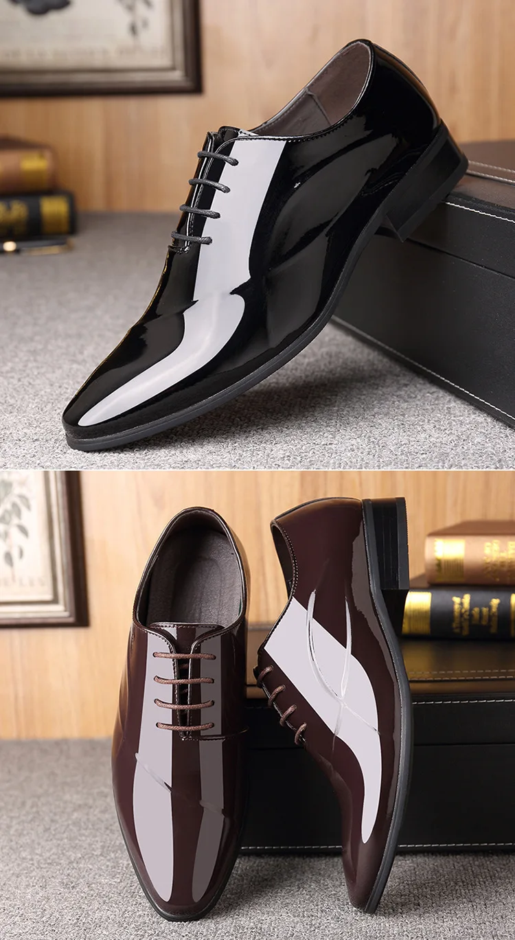 Italian Oxford Shoes for Men Luxury Patent Leather Wedding Shoes Pointed Toe Dress Shoes Classic Plus Size 38-48