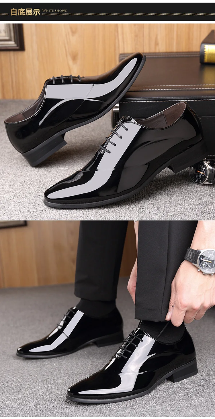 Italian Oxford Shoes for Men Luxury Patent Leather Wedding Shoes Pointed Toe Dress Shoes Classic Plus Size 38-48