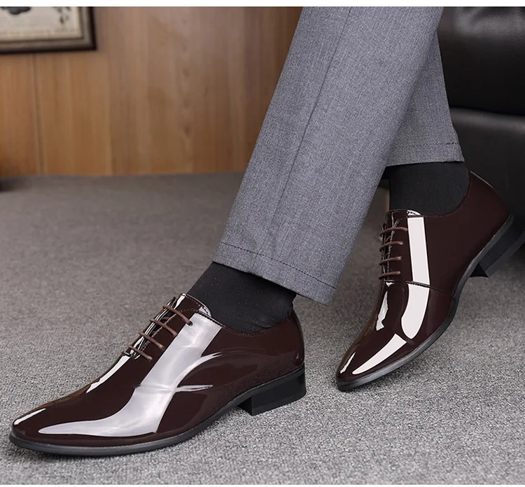Italian Oxford Shoes for Men Luxury Patent Leather Wedding Shoes Pointed Toe Dress Shoes Classic Plus Size 38-48