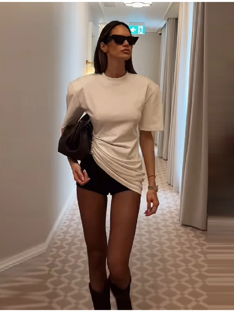 Casual Timeless Ruched Top Relaxed Classic Office Women Blouses Stylish Lady Minimalist Fashion Outfits