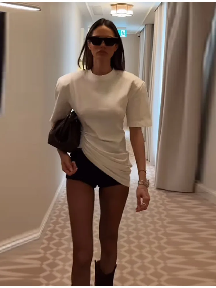 Casual Timeless Ruched Top Relaxed Classic Office Women Blouses Stylish Lady Minimalist Fashion Outfits