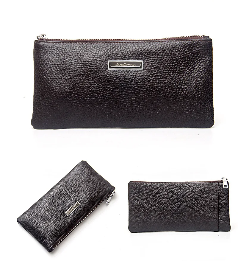 Baellerry Men's Long Business Wallet Genuine Leather Money Handbag Card Holder Mobile Phone Case - Gift for Father Son Husband