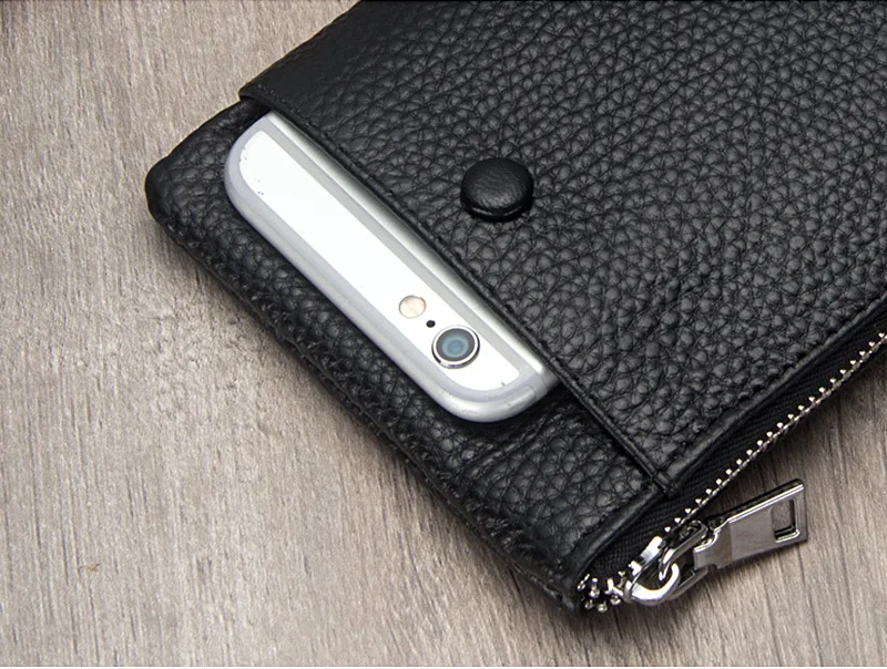 Baellerry Men's Long Business Wallet Genuine Leather Money Handbag Card Holder Mobile Phone Case - Gift for Father Son Husband