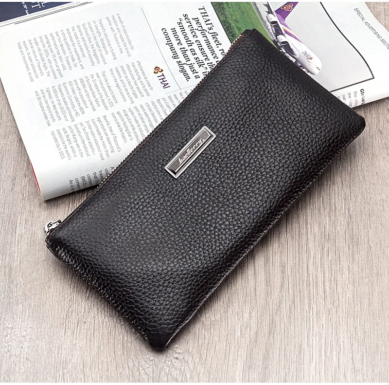 Baellerry Men's Long Business Wallet Genuine Leather Money Handbag Card Holder Mobile Phone Case - Gift for Father Son Husband