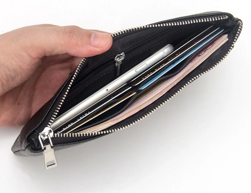 Baellerry Men's Long Business Wallet Genuine Leather Money Handbag Card Holder Mobile Phone Case - Gift for Father Son Husband