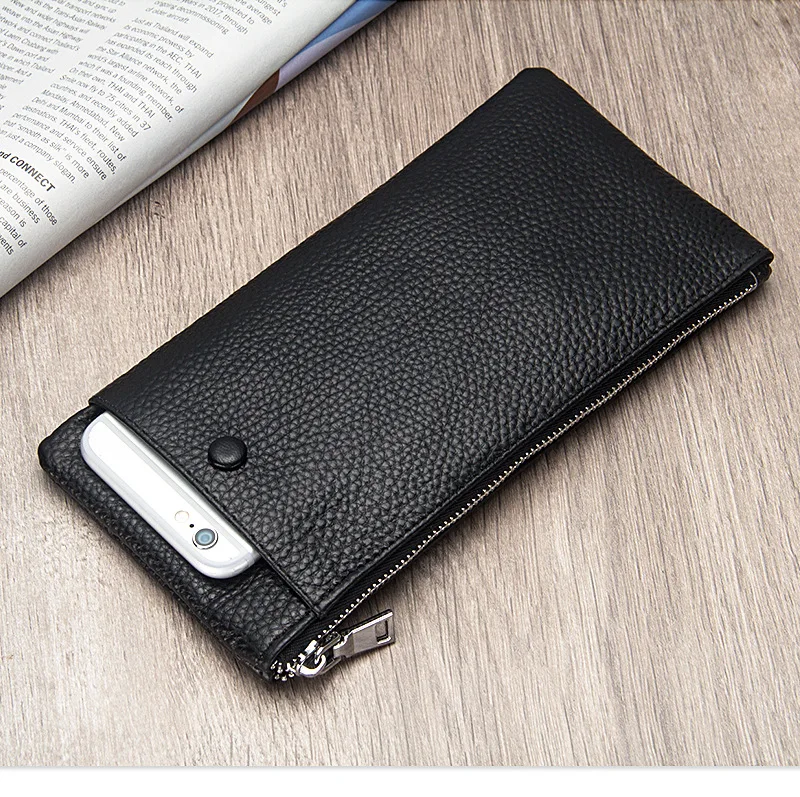Baellerry Men's Long Business Wallet Genuine Leather Money Handbag Card Holder Mobile Phone Case - Gift for Father Son Husband