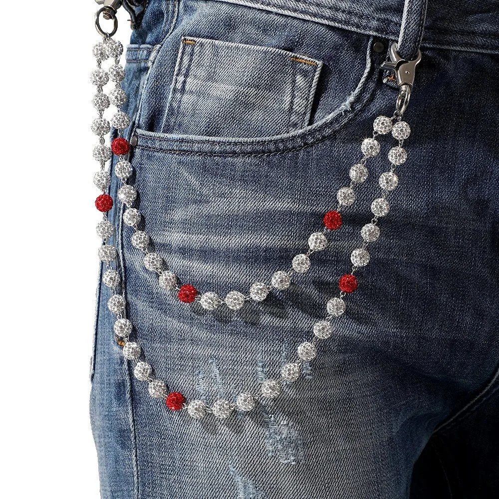 Harajuku Street Hip Hop Trousers Rhinestone Keychain Hipster Pant White Wallet Belt Chain Jeans Chain