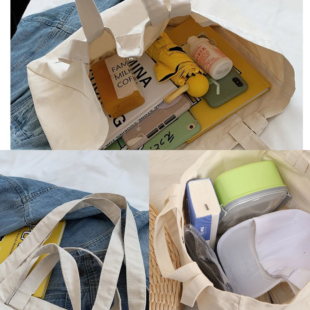 Canvas Shopping Bags New Text Series Women Casual Large Capacity Ins Tote Bag Cute Shopper Bag Simple Korean Style Shoulder Bag