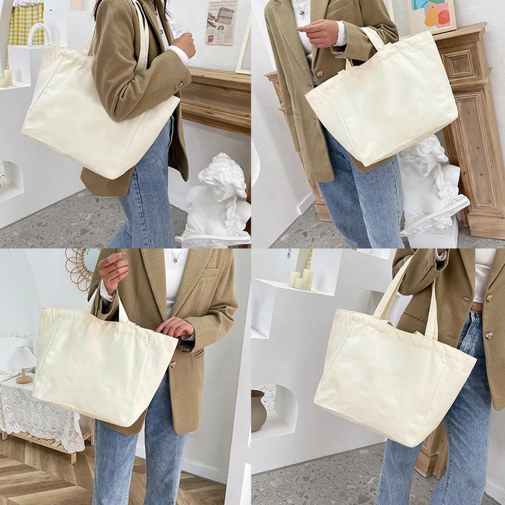 Canvas Shopping Bags New Text Series Women Casual Large Capacity Ins Tote Bag Cute Shopper Bag Simple Korean Style Shoulder Bag