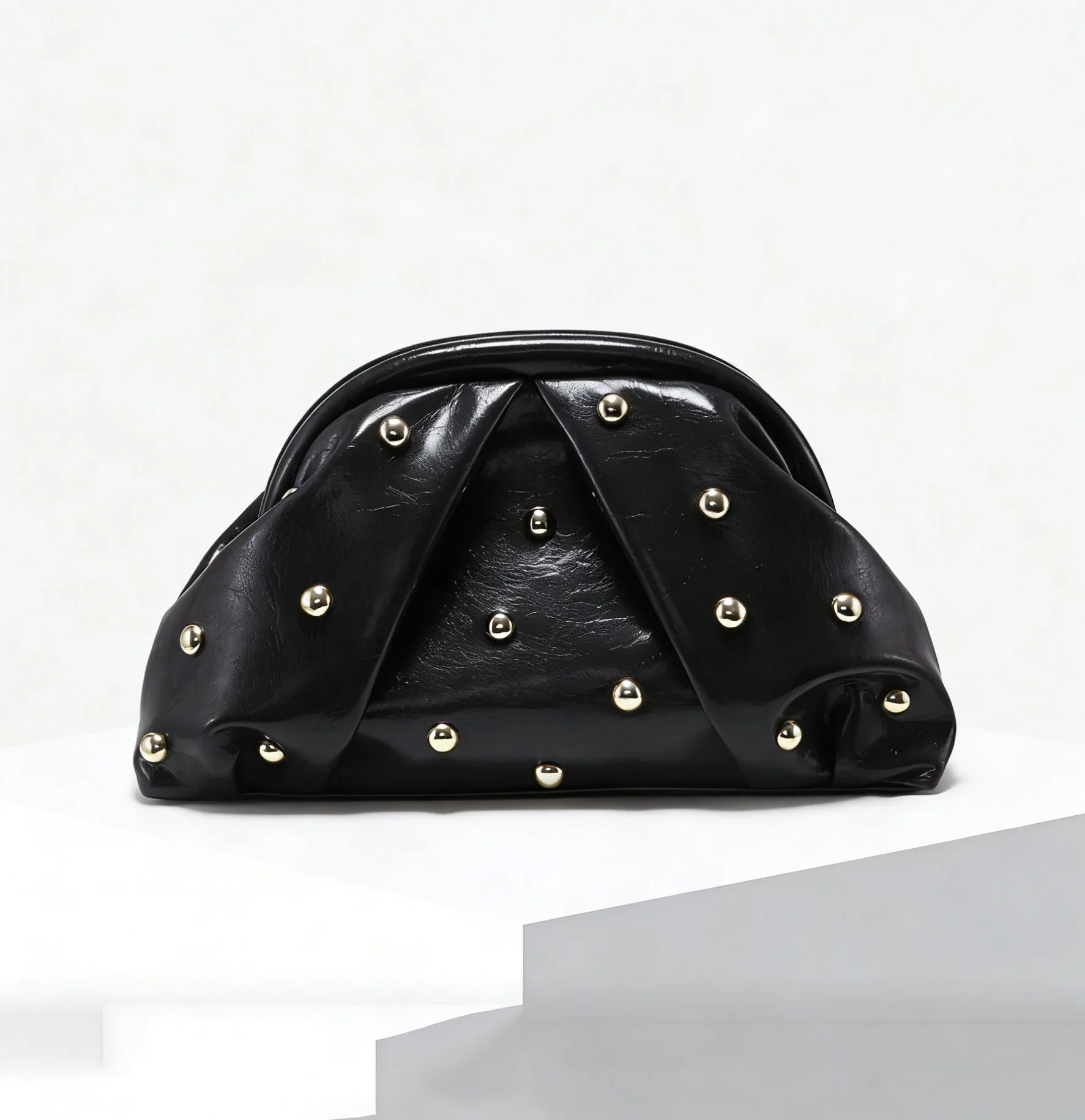 New Style Riveted Pleated Handbag for Women, Clutch Bag, Zipper Bag, Fashionable, Casual, Simple, Daily Commute, Evening Party B