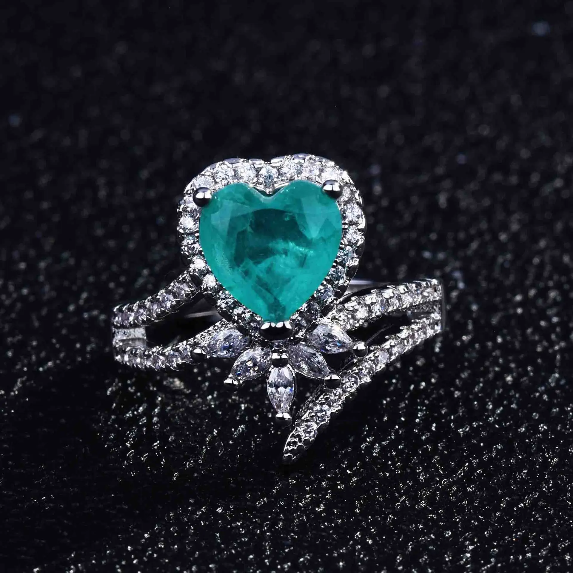 Luxurious Geometric-Shaped Paraiba Tourmaline Gemstone Ring for Ladies Micro-Set Diamond Silver Version Jewelry