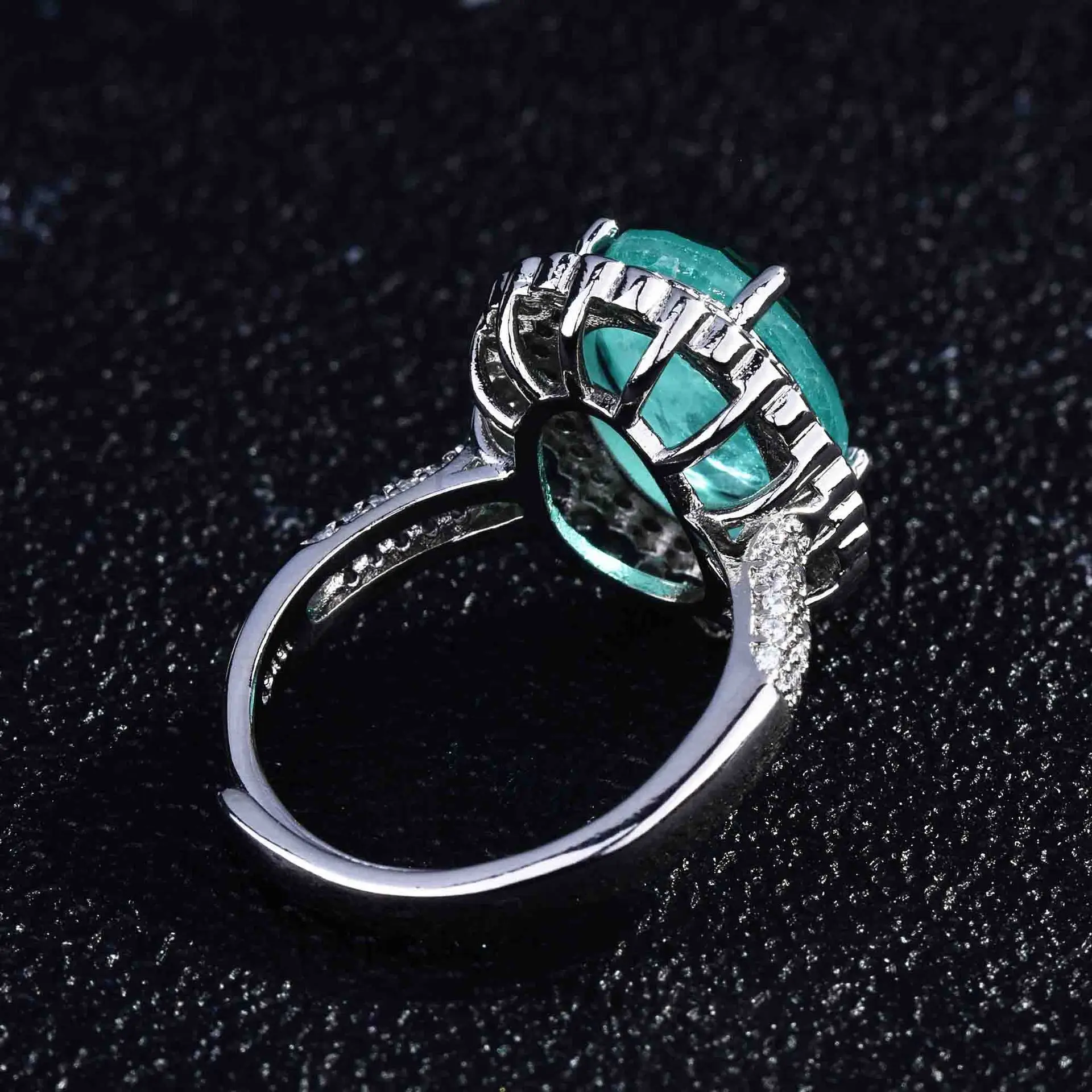 Luxurious Geometric-Shaped Paraiba Tourmaline Gemstone Ring for Ladies Micro-Set Diamond Silver Version Jewelry