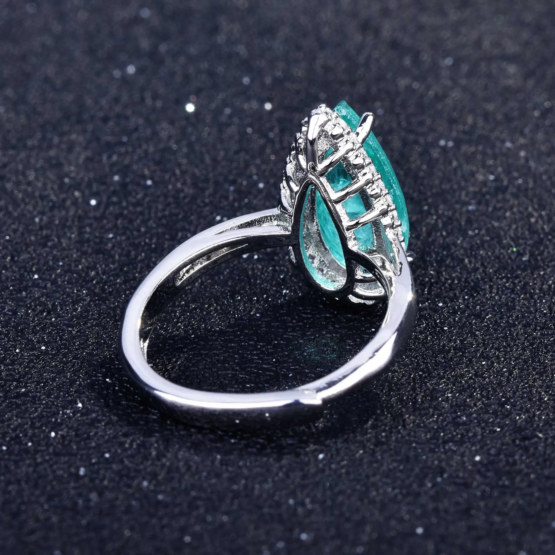Luxurious Geometric-Shaped Paraiba Tourmaline Gemstone Ring for Ladies Micro-Set Diamond Silver Version Jewelry