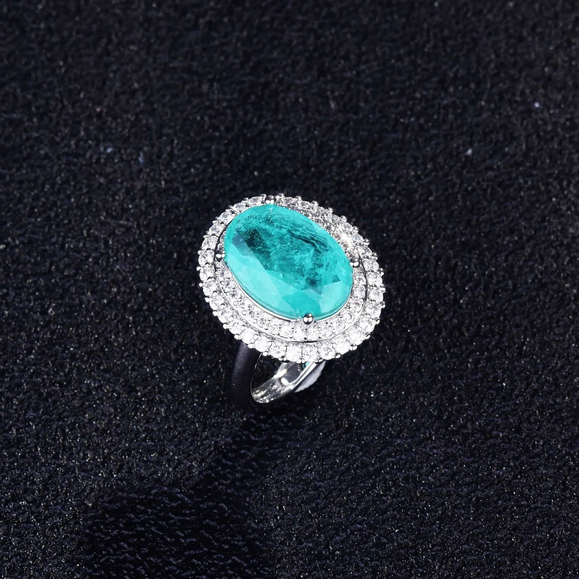 Luxurious Geometric-Shaped Paraiba Tourmaline Gemstone Ring for Ladies Micro-Set Diamond Silver Version Jewelry