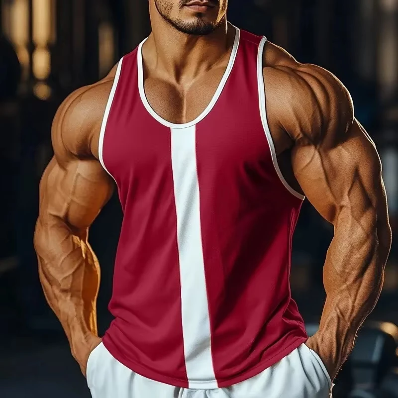 Simple Design Patchwork 3D Print Tank Tops Men Fashion Vest Oversized Sleeveless Tank Top Bodybuilding Fitness Gym Man Clothing