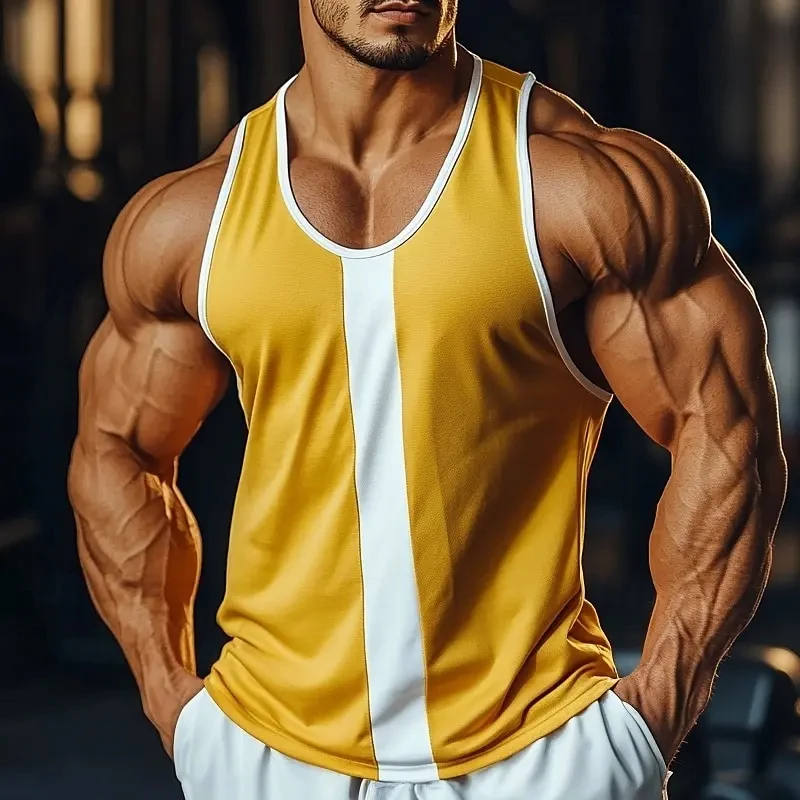 Simple Design Patchwork 3D Print Tank Tops Men Fashion Vest Oversized Sleeveless Tank Top Bodybuilding Fitness Gym Man Clothing