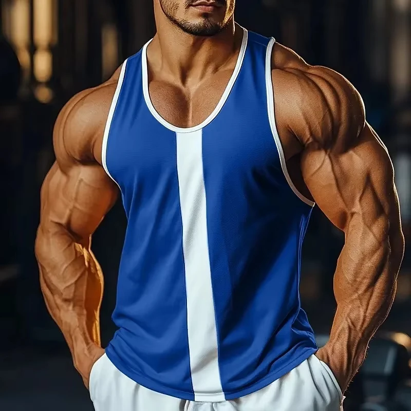 Simple Design Patchwork 3D Print Tank Tops Men Fashion Vest Oversized Sleeveless Tank Top Bodybuilding Fitness Gym Man Clothing
