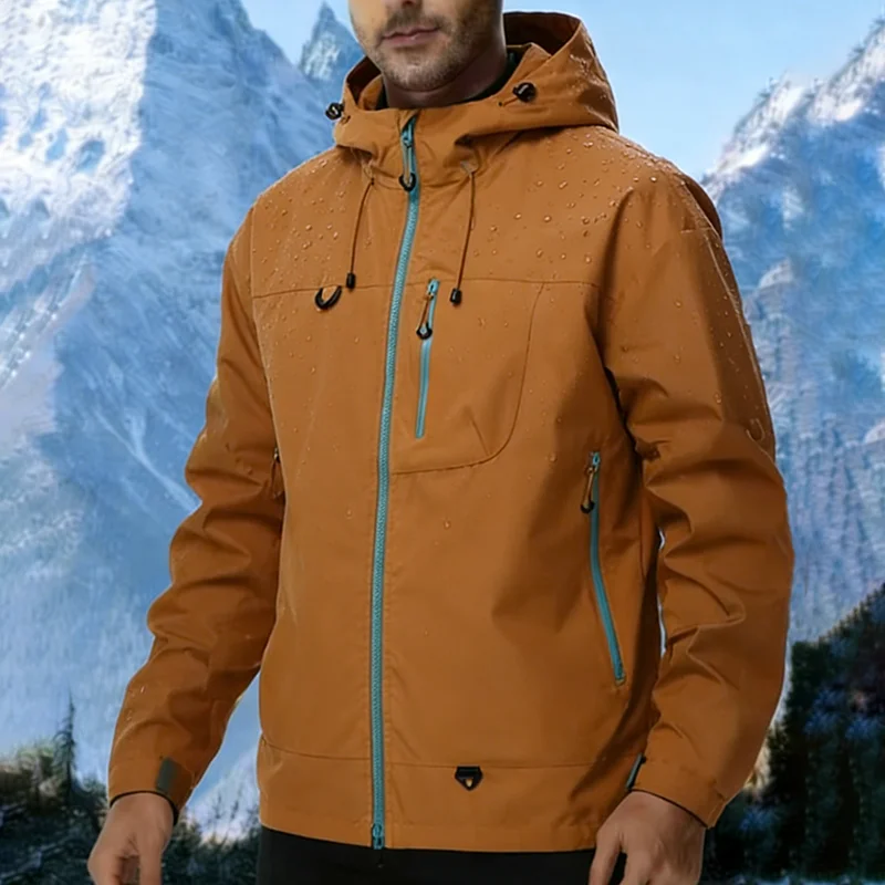 Men's Outdoor Jacket Waterproof Windbreaker Sports Climbing Trekking Multiple Pockets Skiing Softshell Zipper Hooded Jackets