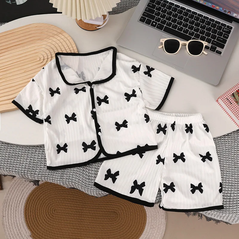 2PCS Girls Pajamas Sets Short Sleeve Shorts Summer Sweet Loungwear For Kids
