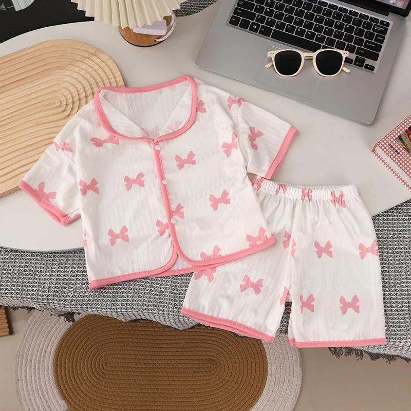 2PCS Girls Pajamas Sets Short Sleeve Shorts Summer Sweet Loungwear For Kids