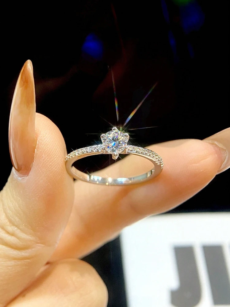 Sparkling 0.4CT Classic Real Moissanite Diamond Engagement Rings For Women Gift Wedding Fashion Elegant Top Quality Jewelry