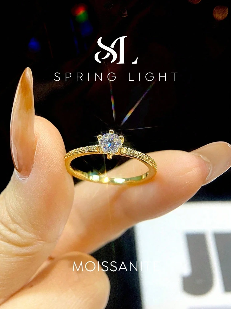Sparkling 0.4CT Classic Real Moissanite Diamond Engagement Rings For Women Gift Wedding Fashion Elegant Top Quality Jewelry