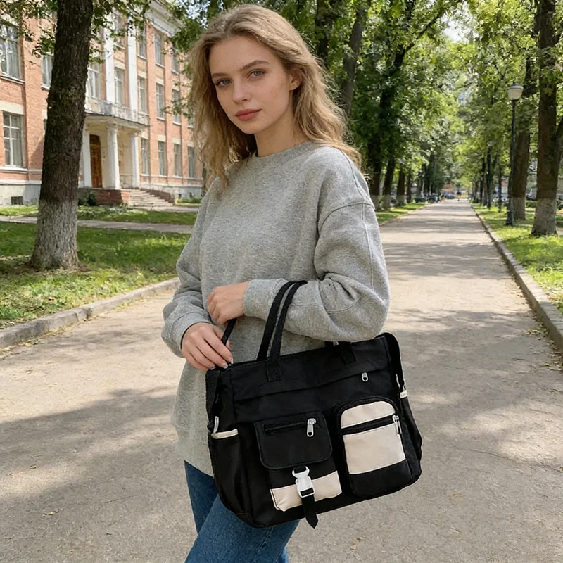 Stylish Nylon Tote Bags 5 Soft Hues Shoulder Crossbody Bag Spacious Design with Multiple Pockets Ideal for Student Work Travel