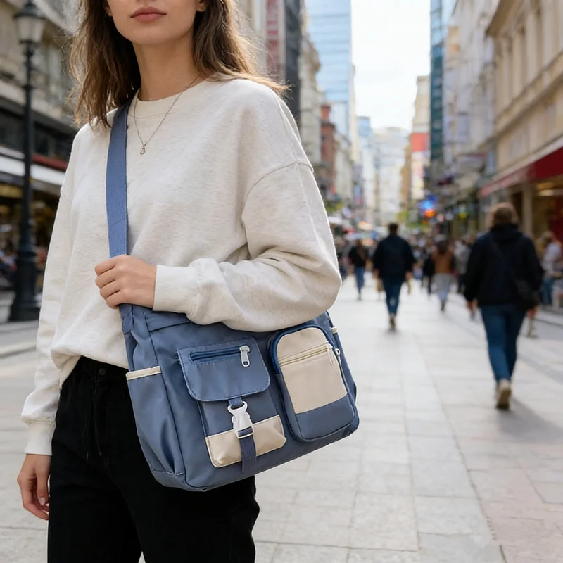 Stylish Nylon Tote Bags 5 Soft Hues Shoulder Crossbody Bag Spacious Design with Multiple Pockets Ideal for Student Work Travel