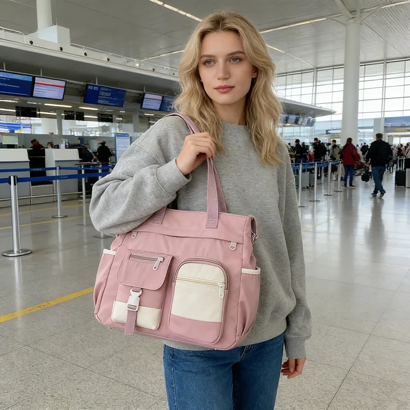 Stylish Nylon Tote Bags 5 Soft Hues Shoulder Crossbody Bag Spacious Design with Multiple Pockets Ideal for Student Work Travel