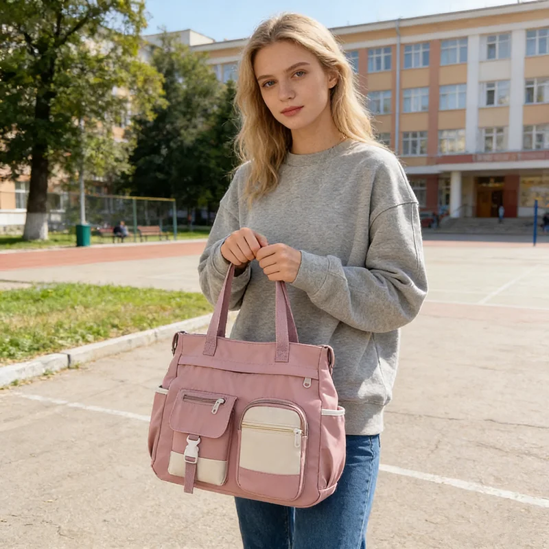 Stylish Nylon Tote Bags 5 Soft Hues Shoulder Crossbody Bag Spacious Design with Multiple Pockets Ideal for Student Work Travel