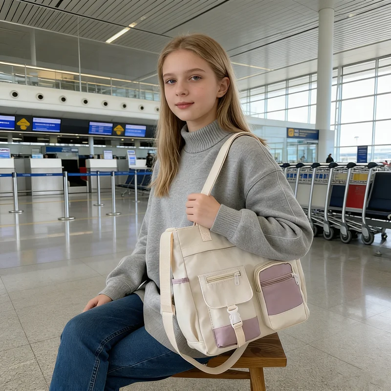 Stylish Nylon Tote Bags 5 Soft Hues Shoulder Crossbody Bag Spacious Design with Multiple Pockets Ideal for Student Work Travel