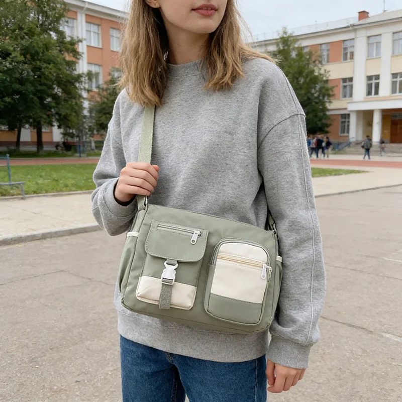 Stylish Nylon Tote Bags 5 Soft Hues Shoulder Crossbody Bag Spacious Design with Multiple Pockets Ideal for Student Work Travel