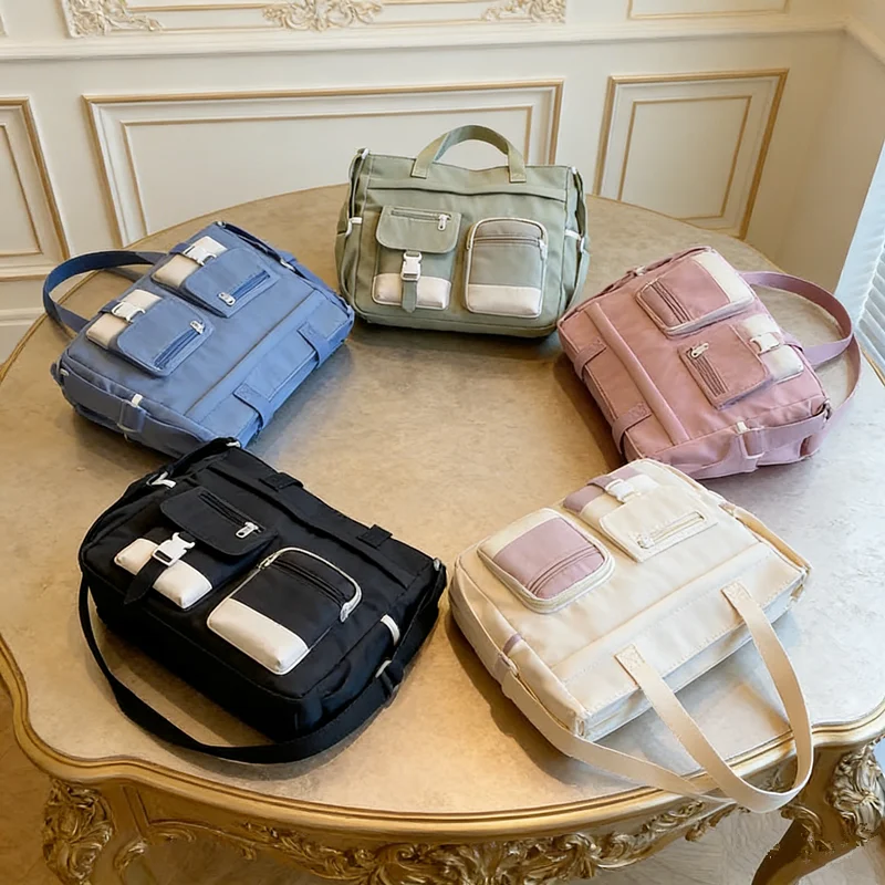 Stylish Nylon Tote Bags 5 Soft Hues Shoulder Crossbody Bag Spacious Design with Multiple Pockets Ideal for Student Work Travel