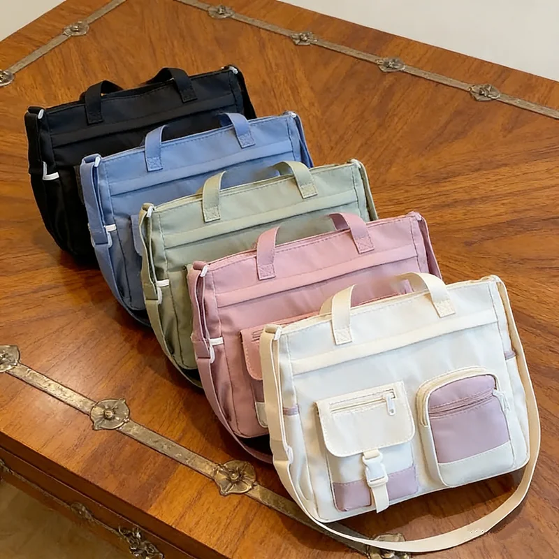 Stylish Nylon Tote Bags 5 Soft Hues Shoulder Crossbody Bag Spacious Design with Multiple Pockets Ideal for Student Work Travel