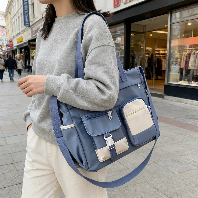 Stylish Nylon Tote Bags 5 Soft Hues Shoulder Crossbody Bag Spacious Design with Multiple Pockets Ideal for Student Work Travel