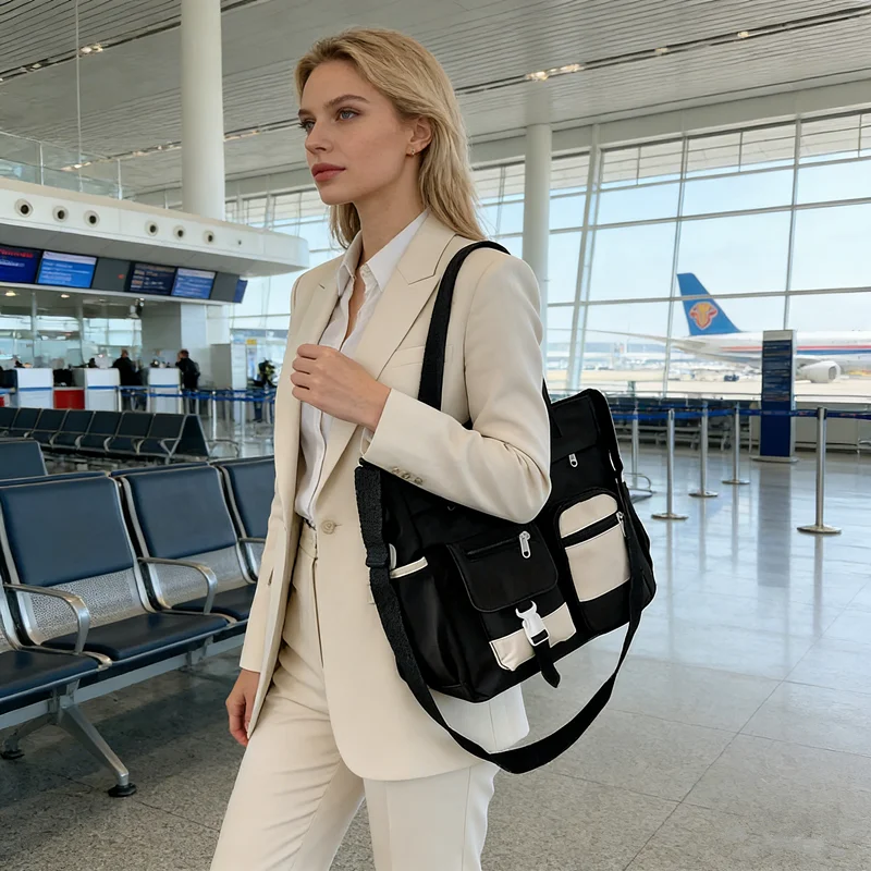 Stylish Nylon Tote Bags 5 Soft Hues Shoulder Crossbody Bag Spacious Design with Multiple Pockets Ideal for Student Work Travel