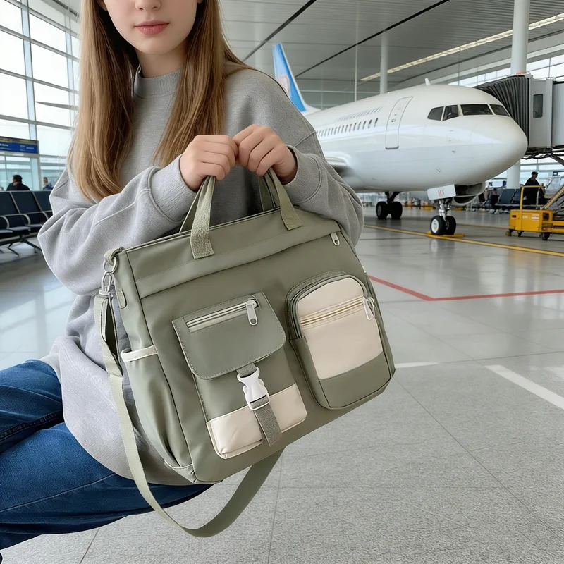 Stylish Nylon Tote Bags 5 Soft Hues Shoulder Crossbody Bag Spacious Design with Multiple Pockets Ideal for Student Work Travel