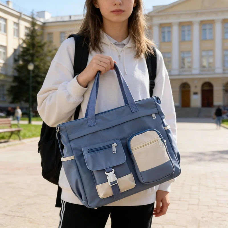 Stylish Nylon Tote Bags 5 Soft Hues Shoulder Crossbody Bag Spacious Design with Multiple Pockets Ideal for Student Work Travel