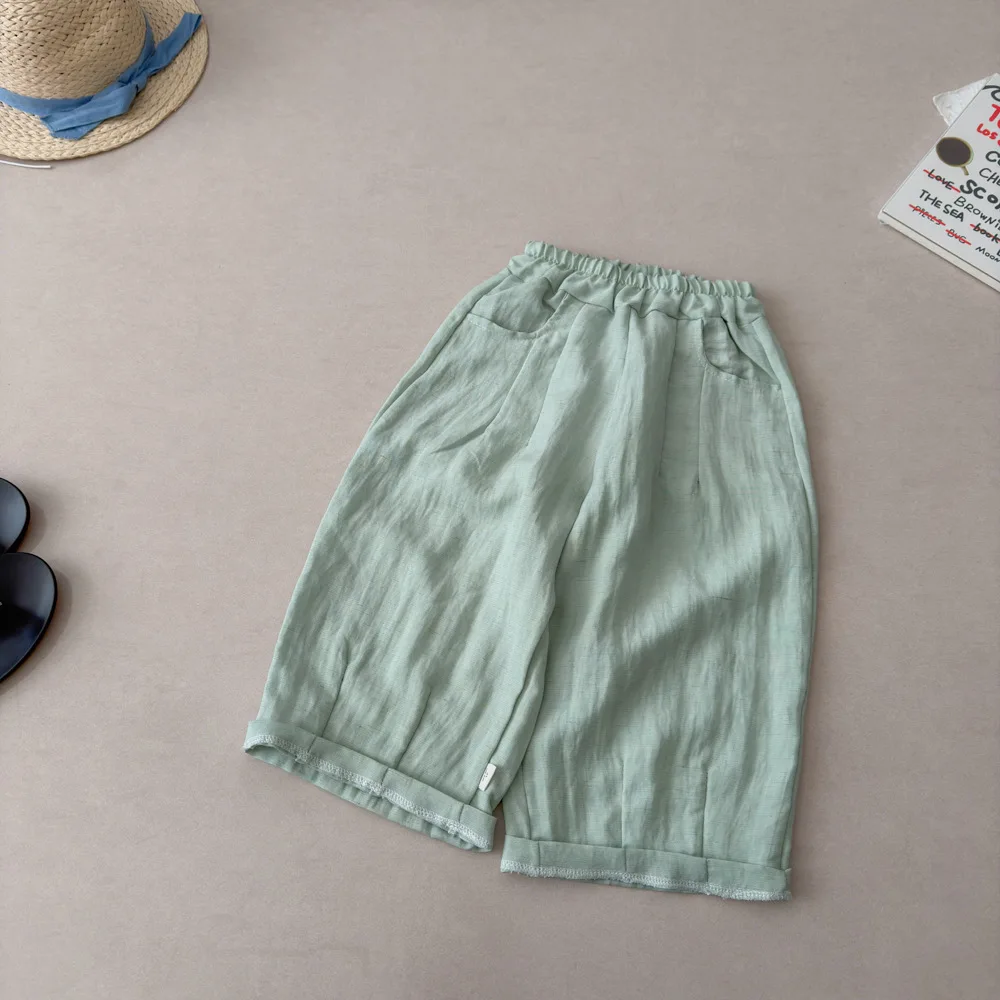 Solid Color Linen Children's Pants Kids Loose Thin Trousers Summer Flax Harem Pants