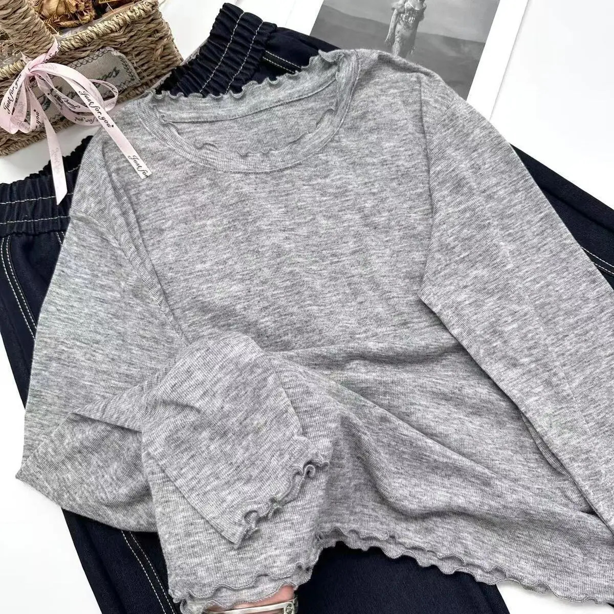 Spring Summer White T-shirt Loose Fit Petal Sleeve Cover-up Female Chic Fungus Neck Tees Tops See Through Korean Lady T Shirt