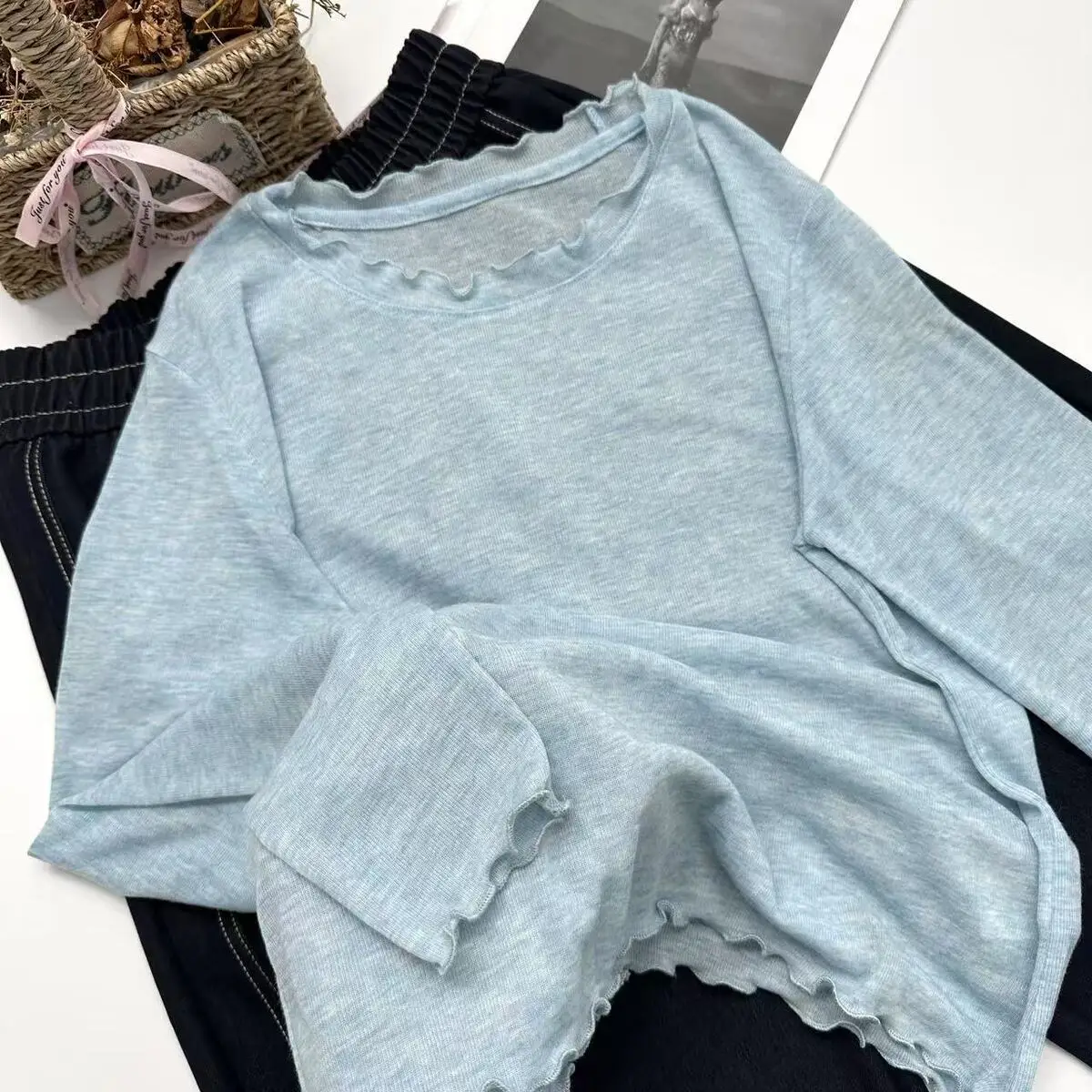Spring Summer White T-shirt Loose Fit Petal Sleeve Cover-up Female Chic Fungus Neck Tees Tops See Through Korean Lady T Shirt