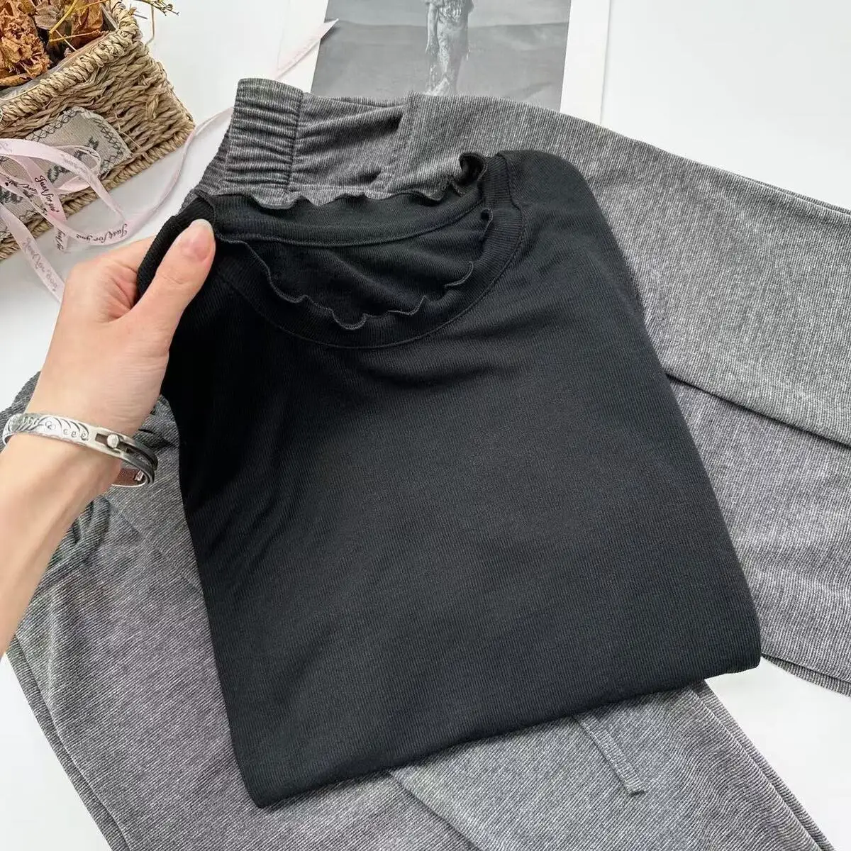 Spring Summer White T-shirt Loose Fit Petal Sleeve Cover-up Female Chic Fungus Neck Tees Tops See Through Korean Lady T Shirt