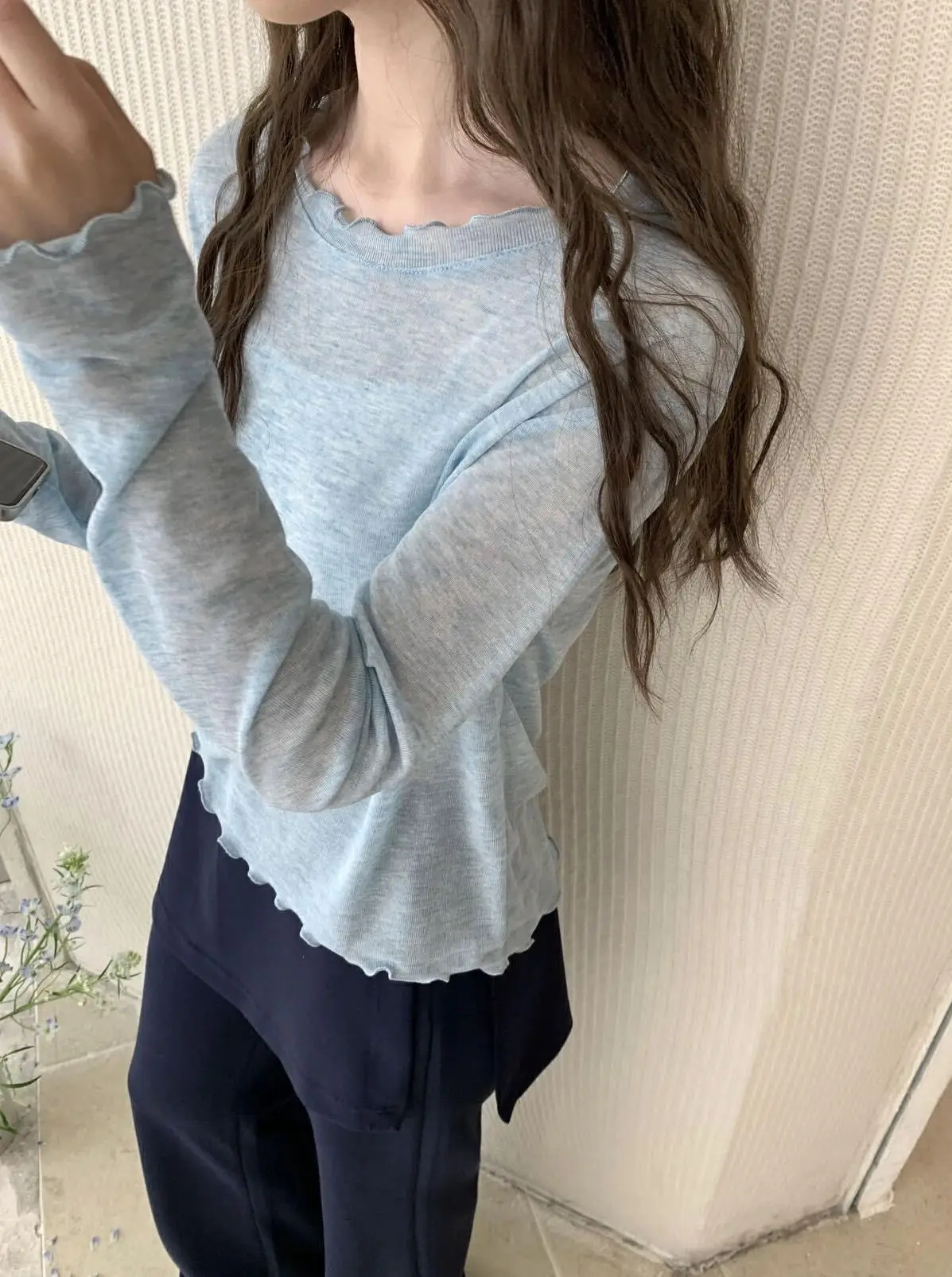Spring Summer White T-shirt Loose Fit Petal Sleeve Cover-up Female Chic Fungus Neck Tees Tops See Through Korean Lady T Shirt